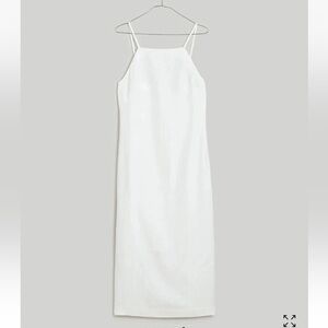 Madewell Women Goldie Midi Dress XS White Linen Casual Preppy Body Skimming Fit